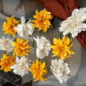 Napkins Rings - Flowers - 12 each - 6 white - 6 yellow